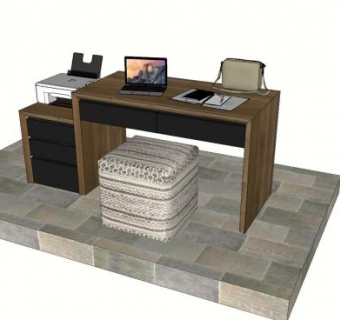 办公桌打印机电脑SU模型下载_sketchup草图大师SKP模型