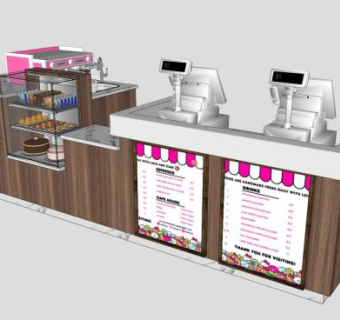 蛋糕店L型柜收银台蛋糕柜SU模型下载_sketchup草图大师SKP模型