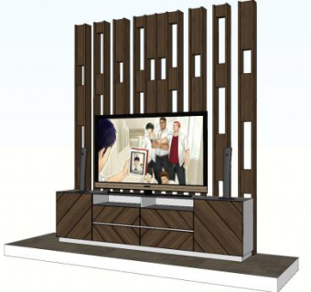 木制电视柜背景墙SU模型下载_sketchup草图大师SKP模型