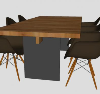 木质餐桌椅家具SU模型下载_sketchup草图大师SKP模型