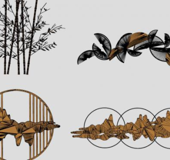 中式室内装饰竹子云SU模型下载_sketchup草图大师SKP模型
