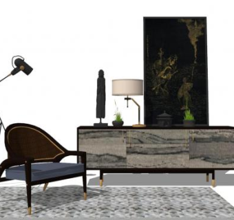 欧式边桌座椅落地灯SU模型下载_sketchup草图大师SKP模型