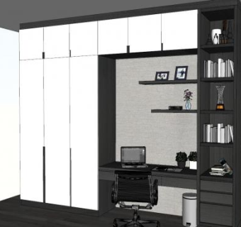 衣柜书桌组合柜SU模型下载_sketchup草图大师SKP模型