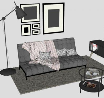 北欧家具沙发边桌落地灯SU模型下载_sketchup草图大师SKP模型