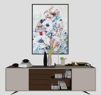 北欧小边桌花瓶书本SU模型下载_sketchup草图大师SKP模型