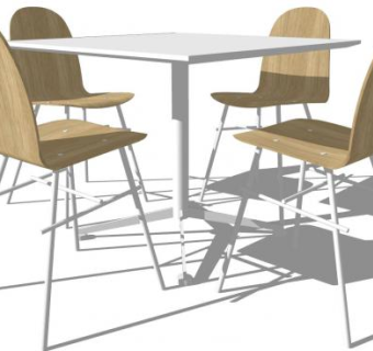 咖啡桌四人餐饮桌SU模型下载_sketchup草图大师SKP模型