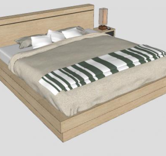 双人床木制SU模型下载_sketchup草图大师SKP模型