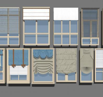罗马帘百叶窗推窗户SU模型下载_sketchup草图大师SKP模型