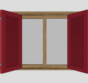 实木百叶推拉窗SU模型下载_sketchup草图大师SKP模型