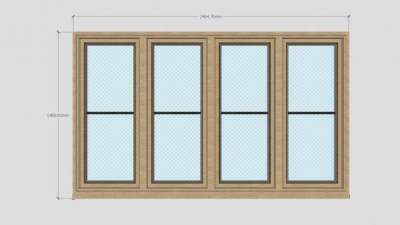实木上下推拉窗SU模型下载_sketchup草图大师SKP模型
