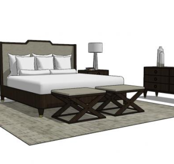 卧室家具床铺床头柜SU模型下载_sketchup草图大师SKP模型