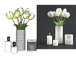 白蜡烛和花瓶装饰SU模型下载_sketchup草图大师SKP模型