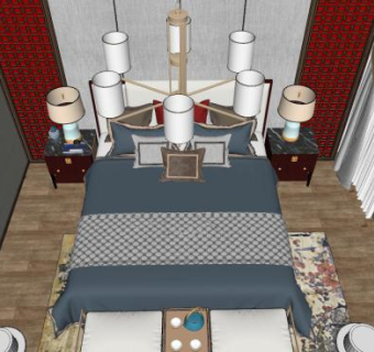 新中式房间卧室SU模型下载_sketchup草图大师SKP模型