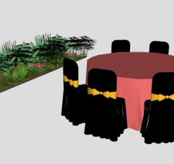 宴席桌圆桌婚庆桌椅花圃植物SU模型下载_sketchup草图大师SKP模型