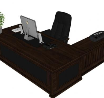 老板办公桌椅电脑SU模型下载_sketchup草图大师SKP模型