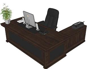 老板办公桌椅电脑SU模型下载_sketchup草图大师SKP模型