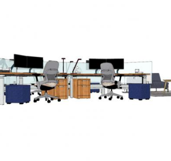 公司弧形办公桌椅SU模型下载_sketchup草图大师SKP模型
