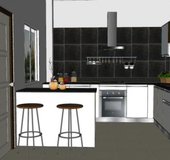 厨房厨具吧台SU模型下载_sketchup草图大师SKP模型