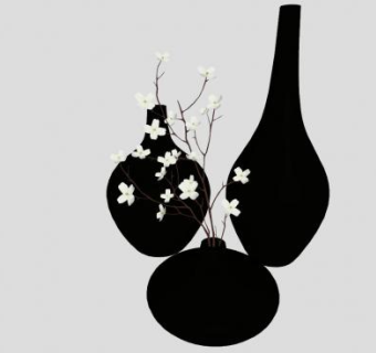 黑色花瓶装饰SU模型下载_sketchup草图大师SKP模型