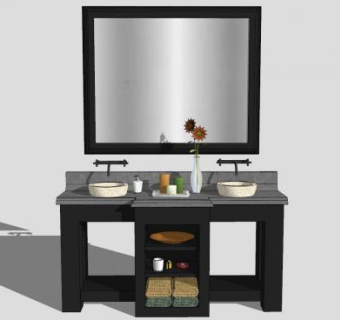 现代洗漱台洗手池SU模型下载_sketchup草图大师SKP模型