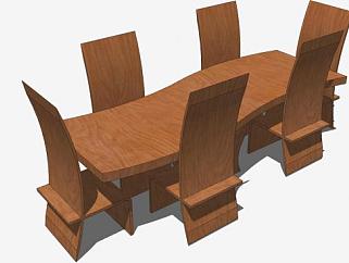 实木餐桌椅<em>家具</em>SU模型下载_sketchup草图大师SKP模型