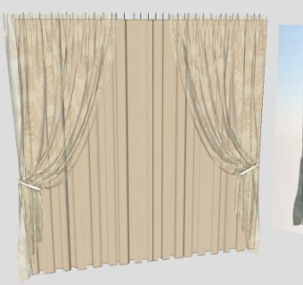 双层布艺窗帘SU模型下载_sketchup草图大师SKP模型