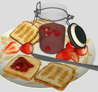 美食面包块刀叉草莓SU模型下载_sketchup草图大师SKP模型