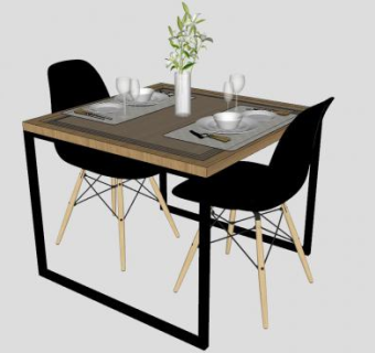 两人座餐桌椅SU模型下载_sketchup草图大师SKP模型