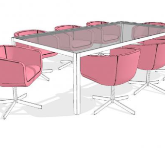 粉色会议桌SU模型下载_sketchup草图大师SKP模型