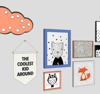 照片墙装饰画云朵SU模型下载_sketchup草图大师SKP模型