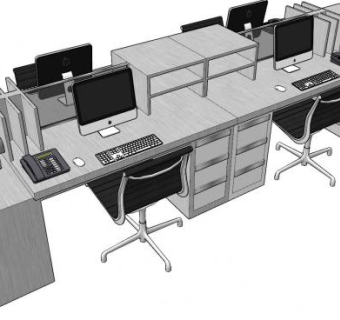 单位办公桌椅SU模型下载_sketchup草图大师SKP模型