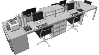 单位办公桌椅SU模型下载_sketchup草图大师SKP模型
