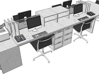单位办公桌椅SU模型下载_sketchup草图大师SKP模型