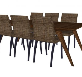 藤制餐桌椅SU模型下载_sketchup草图大师SKP模型