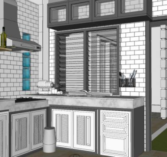 简欧厨房橱柜设计SU模型下载_sketchup草图大师SKP模型