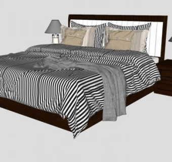 双人床家具斑马纹床被SU模型下载_sketchup草图大师SKP模型