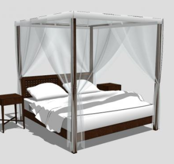 蚊帐双人床床铺SU模型下载_sketchup草图大师SKP模型