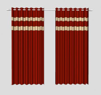 红色华丽窗帘SU模型下载_sketchup草图大师SKP模型