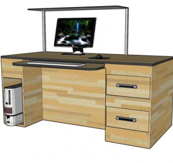 实木电脑桌家具SU模型下载_sketchup草图大师SKP模型