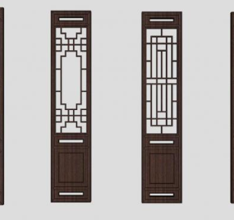 中式花格窗装饰SU模型下载_sketchup草图大师SKP模型