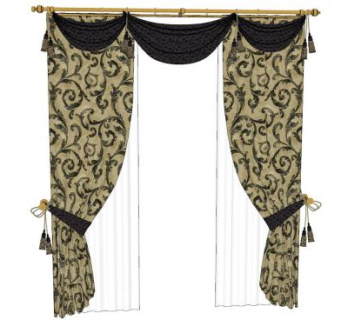 欧式打开的窗帘SU模型下载_sketchup草图大师SKP模型