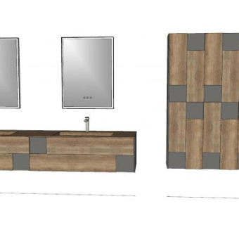 双洗手池镜子和浴柜SU模型下载_sketchup草图大师SKP模型