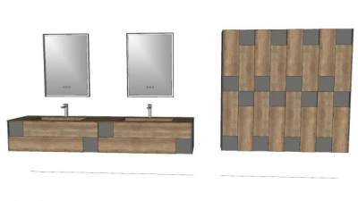双洗手池镜子和浴柜SU模型下载_sketchup草图大师SKP模型