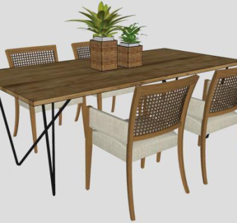 木质家具餐桌椅家具SU模型下载_sketchup草图大师SKP模型