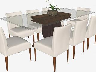 玻璃餐桌椅家具SU模型下载_sketchup草图大师SKP模型