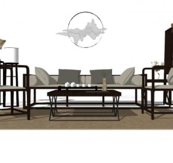 新中式沙发家具SU模型下载_sketchup草图大师SKP模型