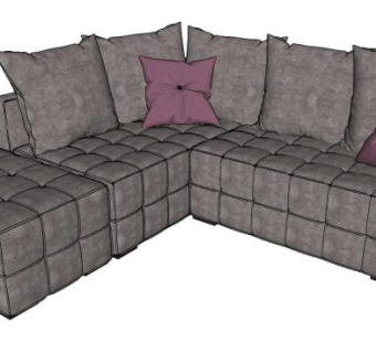 皮质软沙发L型家具SU模型下载_sketchup草图大师SKP模型