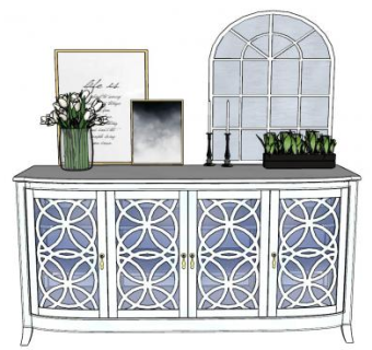 欧式边桌柜子家具花瓶SU模型下载_sketchup草图大师SKP模型