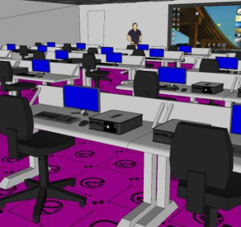 电脑教室空间SU模型下载_sketchup草图大师SKP模型