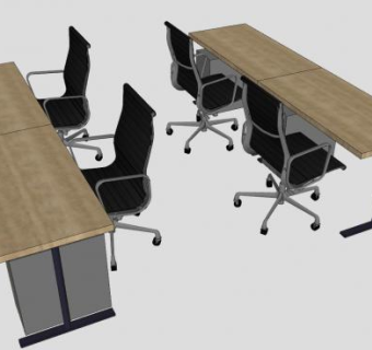 木板桌子旋转椅SU模型下载_sketchup草图大师SKP模型